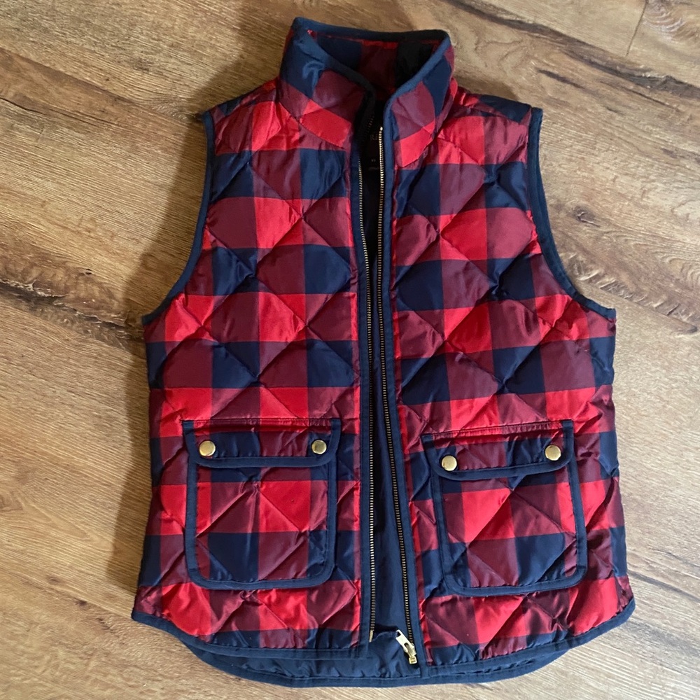 J. Crew Petite Small Plaid Puffer Vest, EUC